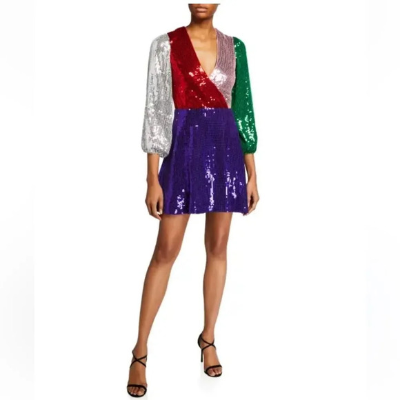 Alice +‎ Olivia Blaze Multicolor Sequinned Blouson Sleeve Mini Dress size 6 - Picture 3 of 6